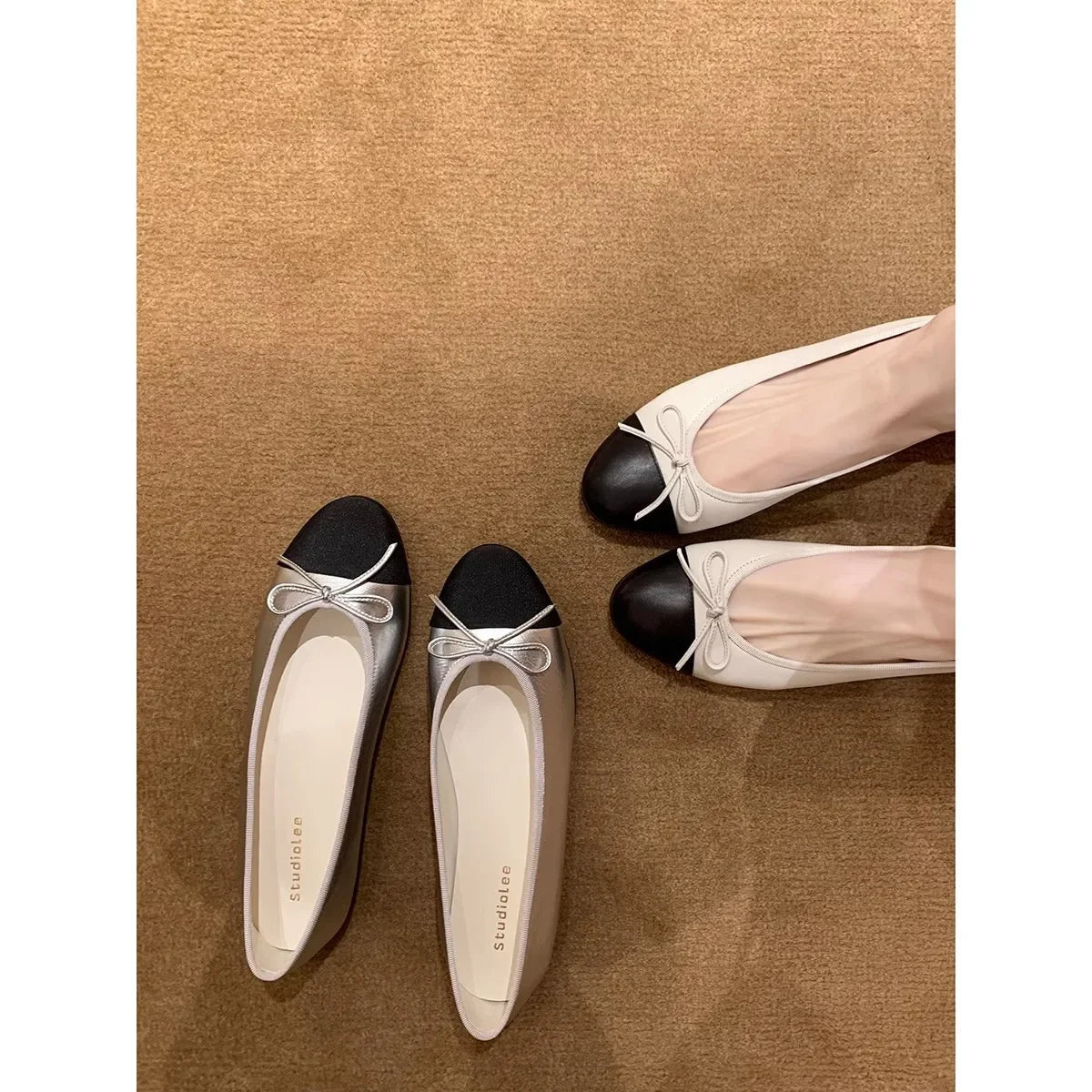 Women Leather Bowknot Flats Single Fashion Lady Round Toe Light Loafers Ballet Pumps