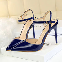 Women 10.5cm High Heels Sandals Lady Metallic Gray Patent Leather Stripper Ankle Strap Sandals Wedding Fetish Nightclub Shoes