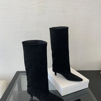 Street Style Pointed Toe Knee-High Boots Women Low Heels Shoes Female Long Booties Women Shoes