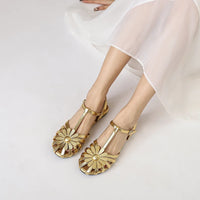 Elegant Fashion Roman Round Head Flat Sandals Women Woven Hollow Sandals Female Closed Toe Summer Ladies Shoes