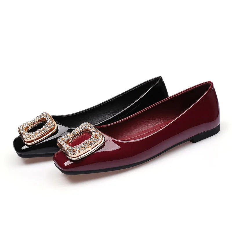 Women's Boutique Flat Shoes with Water Diamond Buckle Flat Bottom Round Head Soft Bottom Fashion Women's Shoes