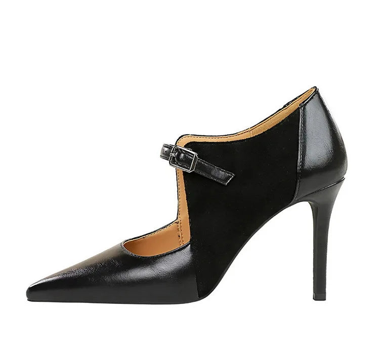 Women Pumps Suede and PU Leather Design Retro High Heels Ladies Shoes Stilettos Women Heels