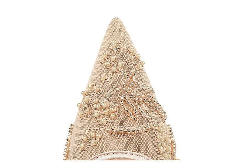 Sexy Embroidered Lace Mesh Slip-On Shoes with Fine Heel And Straps Hollow out Design for Women Fashionable Summer Slippers - Natalia Home Fashion
