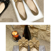 Soft Bottom Flat Casual Women's Shoes Butterfly Knot Slip-On Simple Design Shoes  Synthetic Leather