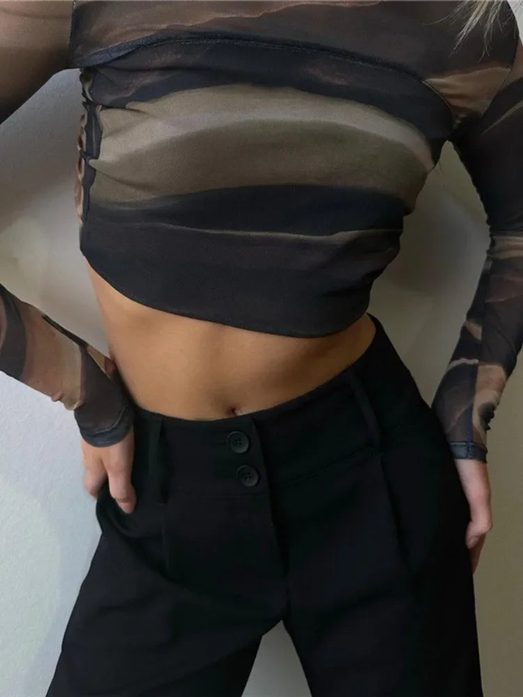 Printing Tshirt Long Sleeve Crop Top Women Summer Clothing Tie Back Y2k Accessories Backless Camisetas Slim Fit Ropa De Mujer Natalia Home Fashion    Natalia Home Fashion