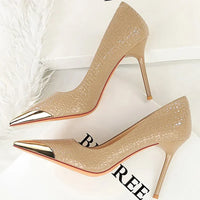 Western Style Retro 9.5cm High Heels Party Pumps Serpentine Patent Leather Shallow Metal Pointed Toe Lady Shoes Black