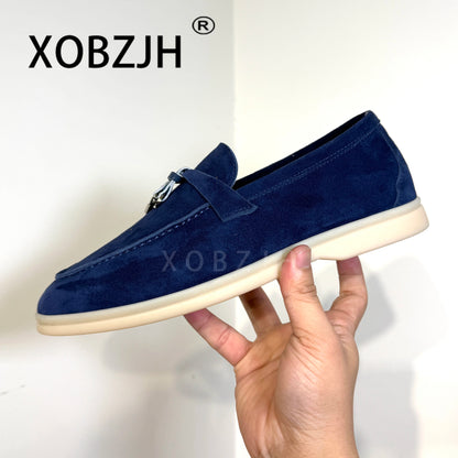 Summer Walk Moccasins Suede Loafers Shoes Women Spring Autumn Fashion Causal Leather Metal Pendant Flat Mules Shoes