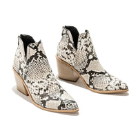 Boots Women Ankle Leopard Mid Heel Shoes Female Slip-On Casual Black Square Heel Booties