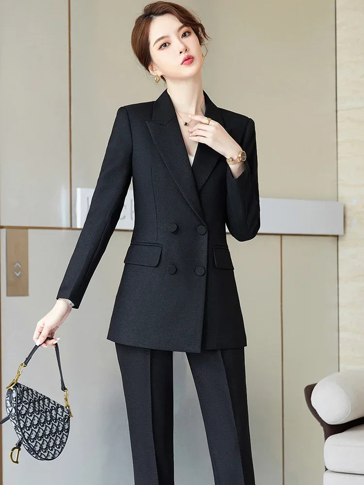 Ladies Business 2 Piece Blazer Suit Female Long Sleeve Jacket + Trouser Women Pant Suit Office Work Wear - Natalia Home Fashion