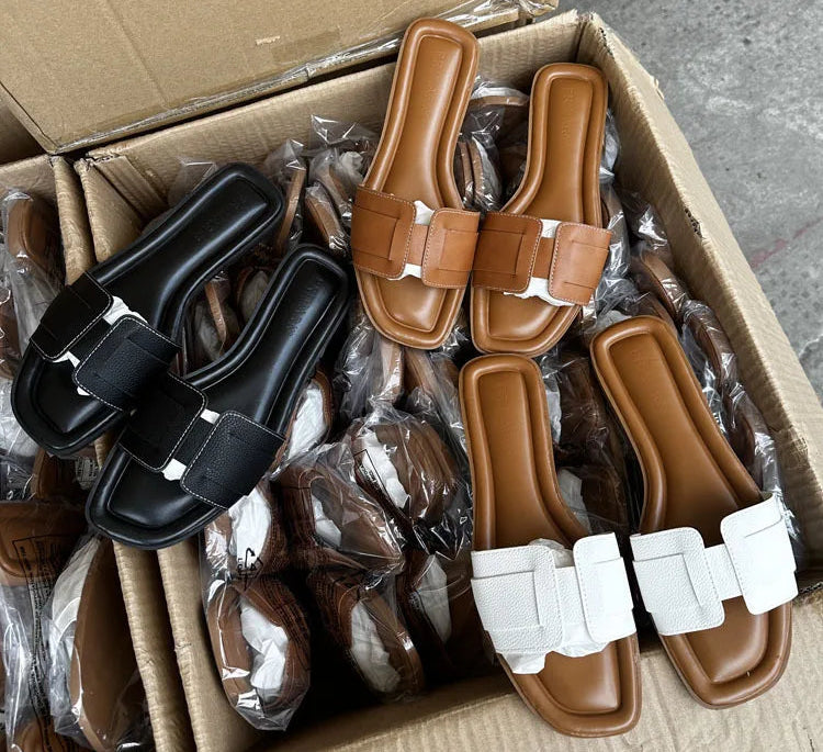 Women's Comfortable Flat Slippers Elegant Office Slides Slip On Beach Bohemian Sandals Shoes - Natalia Home Fashion