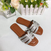 Fashion Design Slippers Outdoor Leisure Versatile And Comfortable Luxury Brand Simple Flat Bottom Square Head Slippers