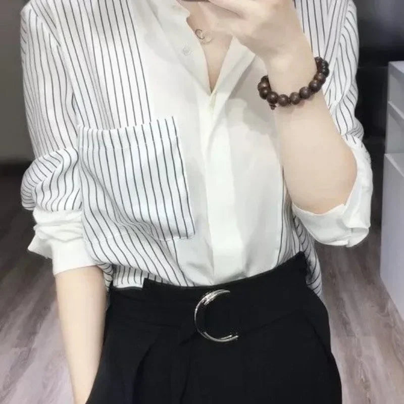 Shirts & Blouses For Women Striped Thin Style Woman Top Button Up Novelty Cute And Elegant Basic Premium