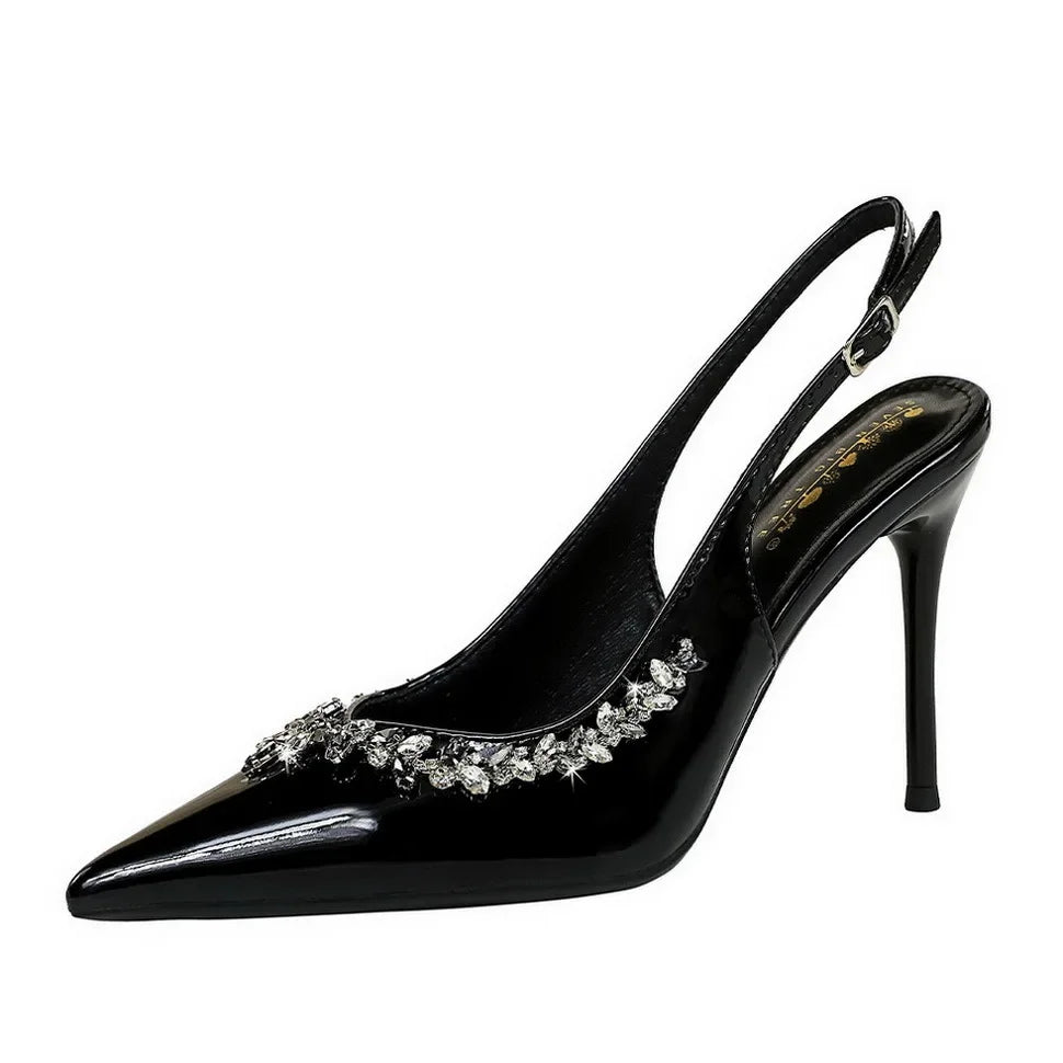 French Style Sexy Pointed Toe High Heels Crystal Embellished Ultra High Stiletto Heel Women's Shoes