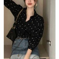 Chic Polka Dot Long Sleeve Shirt Women's Turn-down Collar French Style Simple Design Spring Summer New Arrival
