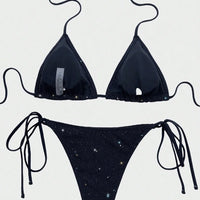 Shiny Sparkling Halter Strappy Bikini High Cut Bikinis Female Swimsuit Women Swimwear Two-pieces Bikini Set Bathing Suit