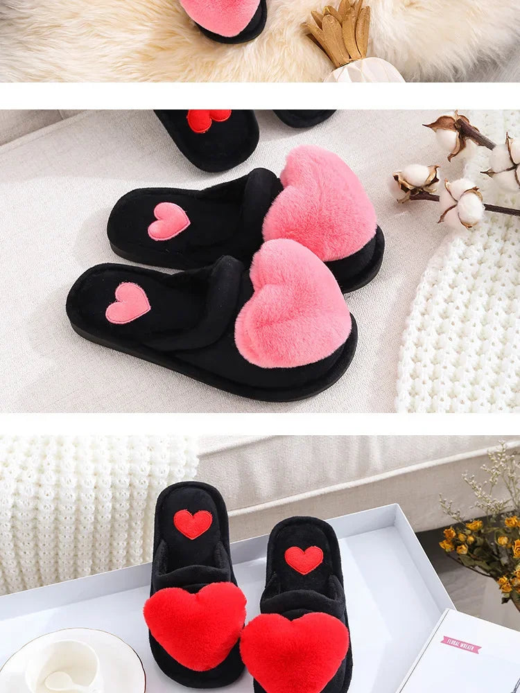 Warm Cotton Slippers Women's Cartoon Peach Heart Design Floor Anti-slip Home Slippers For girls - Natalia Home Fashion