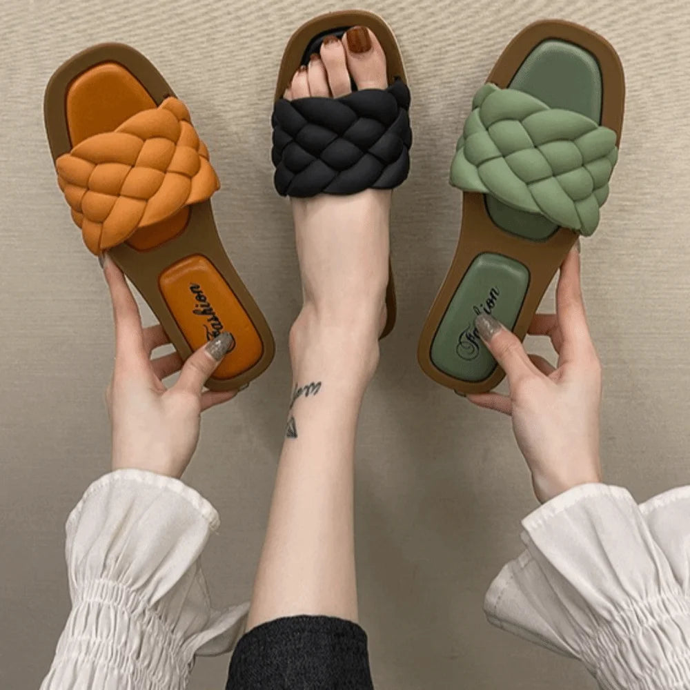 Fashionable PVC Women Slippers Anti-Slip Woven Women Flat Slippers Open Toe Women Dance Shoes Summer Season Slippers - Natalia Home Fashion