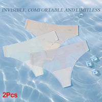 2 Pcs  Pack Sexy Transparent Thong Panties Women Ultra-thin Sense Quick Drying Female Seamless Low-rise Solid Color T-pants Underwear