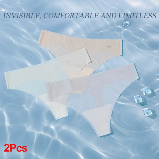 2 Pcs  Pack Sexy Transparent Thong Panties Women Ultra-thin Sense Quick Drying Female Seamless Low-rise Solid Color T-pants Underwear