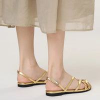 French-style cross-strap sandals, summer open-toe flat women's shoes, one-strap buckle Roman-style commuter shoes
