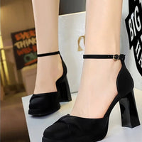 One-Strip Ultra-High Heel Sandals Platform Thick Heel Bow Women Shoes Square Toe Shallow Mouth Hollow Shoes