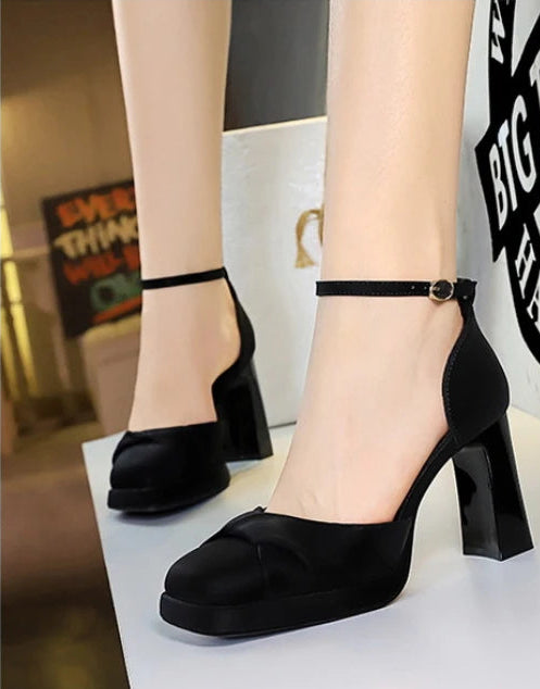 One-Strip Ultra-High Heel Sandals Platform Thick Heel Bow Women Shoes Square Toe Shallow Mouth Hollow Shoes