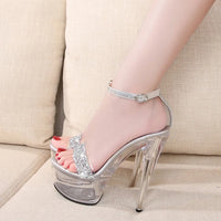 Fine Heel Crystal Women's Sandals Summer New 14.5 Cm High Heels Sexy Comfortable Ladies Wedding Shoes Catwalk Pole Dance