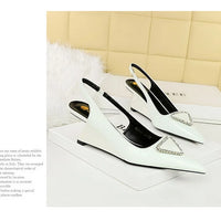 Spring Candy Fashion Pointed Toe Women Pumps Sling back Wedges High Heels Party Prom Mules Shoes