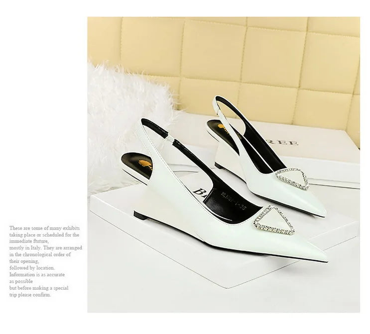 Spring Candy Fashion Pointed Toe Women Pumps Sling back Wedges High Heels Party Prom Mules Shoes