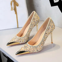 Fashion Metal Decoration Pointed Toe Woman Pumps Thin Heels Wedding Party Ladies Shoes