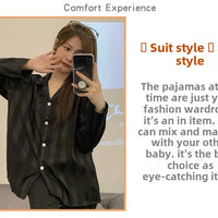 Striped Satin Pajamas Women Jacquard Loungewear Long Sleeve Trousers Two-Piece Set Solid Color Roll-Neck Cardigan Sleepwear