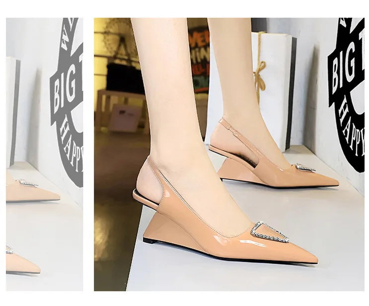 Spring Candy Fashion Pointed Toe Women Pumps Sling back Wedges High Heels Party Prom Mules Shoes