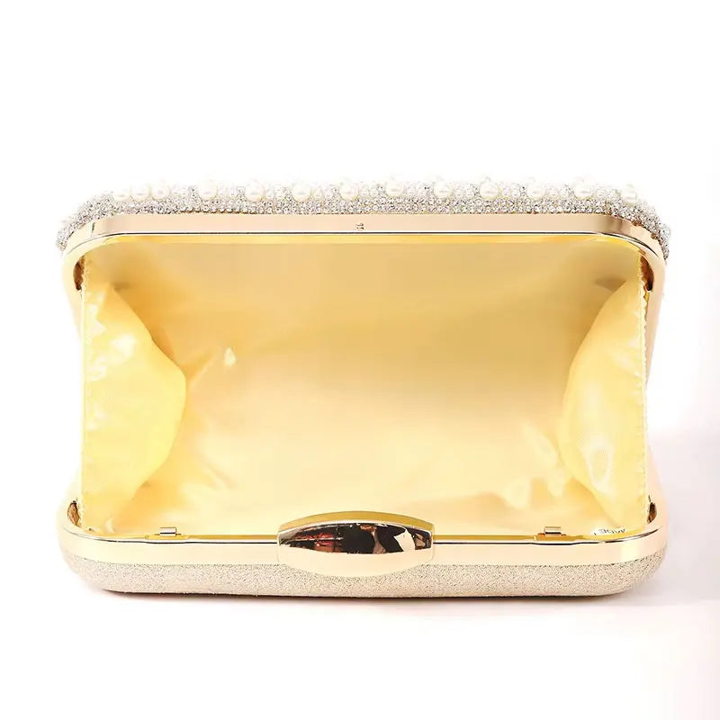 Ladies Pearl Elegant Evening Bag Fashionable Stylish Beading Wedding Dinner Party Banquet  Dress Clutch Bag with Long Chain