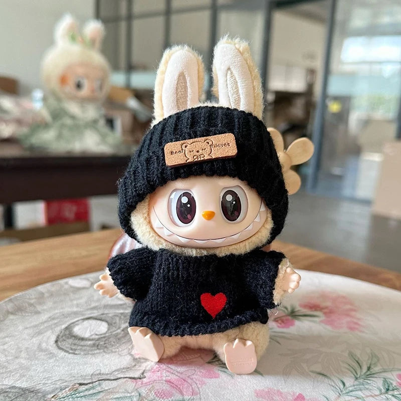 Doll clothes for Labubu Outfit 17cm Dolls Sitting Accessories Glasses Clothing Designer Kids Gift Sweater Hat Bag Set