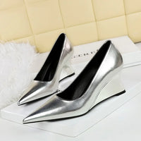 Women Pumps Pointed Toe Retro Shoes Women Shoes Designer Shallow Wedges High Heels Banquet Mules