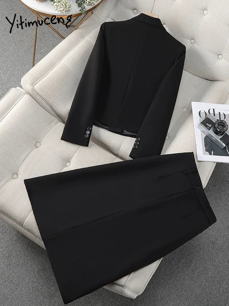 Fashion Office Half Skirt Set for Women Slim Fit Long Sleeved Single Row Two Button Half Skirt Two Piece Set