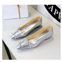 Pointed End Low Heeled Shoes Women Wedges Bowknot Low Heels Pumps Elegant Banquet Shoe Kitten Heels Ladies Shoes
