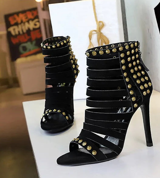 Rivet Roman Shoes, Retro Super High Heel Women's Shoes