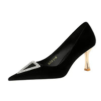 Designer Women Heels Prom Pumps Lady Velvet Pointed Toe 7cm Thin High Heels Pearl Crystal Buckle Shoes