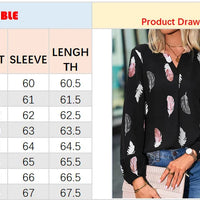 Fashion Woman Blouse Shirts For Women Stylish Top long Sleeve Feather Pattern Female Tops Elegant Chiffon Mujer Woman Clothes Natalia Home Fashion    Natalia Home Fashion