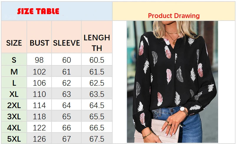 Fashion Woman Blouse Shirts For Women Stylish Top long Sleeve Feather Pattern Female Tops Elegant Chiffon Mujer Woman Clothes Natalia Home Fashion    Natalia Home Fashion