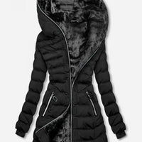 Women's Hooded Long Sleeve Cotton-padded Fleece-lined Winter Jacket Medium-length Zip-up Coat Warm Stylish - Natalia Home Fashion