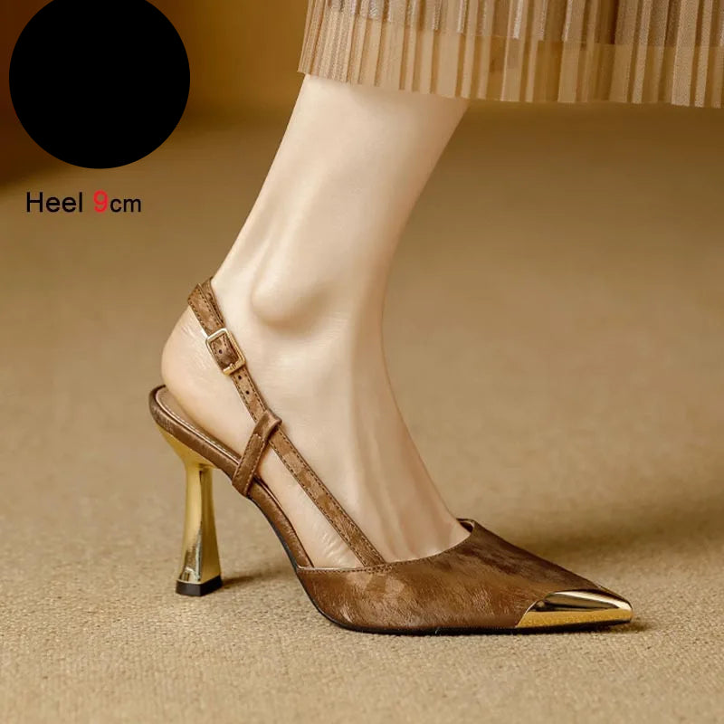 Women's Pumps Sexy Stiletto Sandals Fashion Metallic Pointed Toe Rear Hollow Out High Heels Single Shoes Lady Sandals