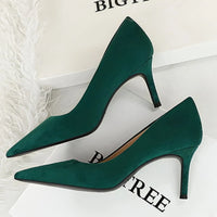 Suede Black Women Pumps  High Heels Pointed Toe Women Heels 7Cm Ladies Shoes Office Shoes
