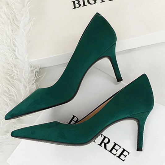 Suede Black Women Pumps  High Heels Pointed Toe Women Heels 7Cm Ladies Shoes Office Shoes