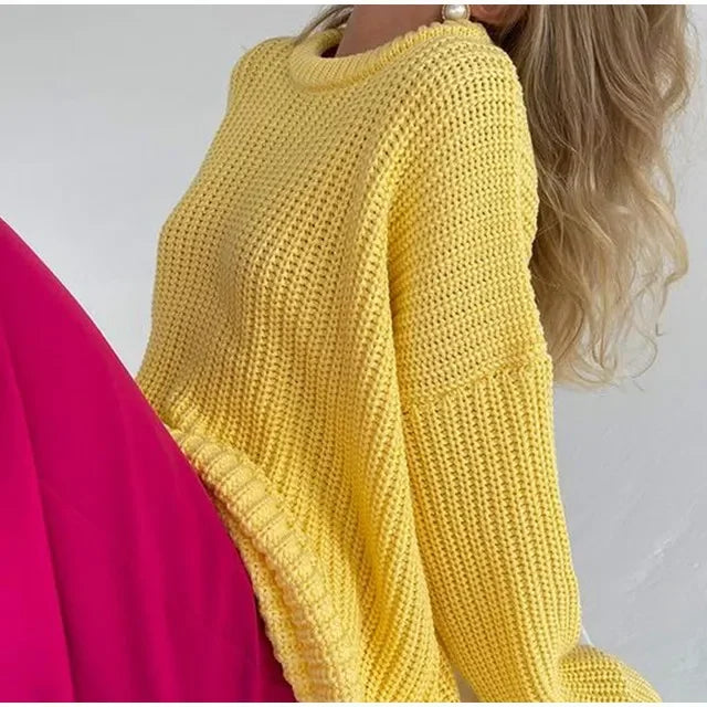Women Solid Thick Knitted Sweater Long Sleeve Oversized Sweater Female Casual O-Neck Loose Pullovers Sweater