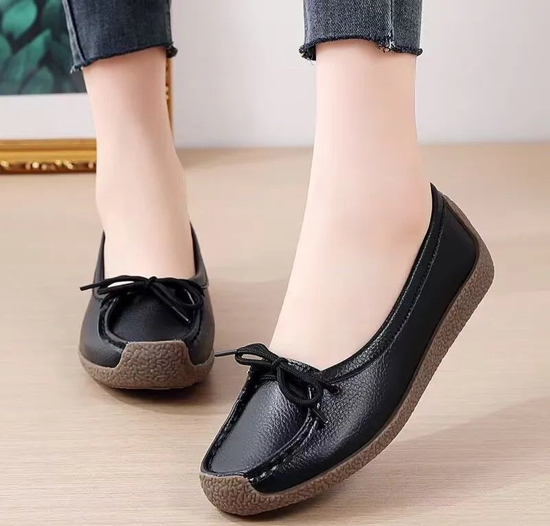 Luxury Shoes Cow tendon sole Women's Flats Anti slip shallow mouth soft soled shoes Solid color lace up