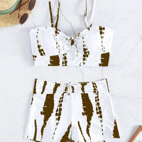 Tie Dye Bikini Drawstring Swimsuit Women High Waist Shorts Swimwear Female Padded Bathing Suit Swimming Beachwear Summer