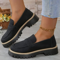 Loafers casual sandblasted British style women's shoes with thick heels and retro single shoes