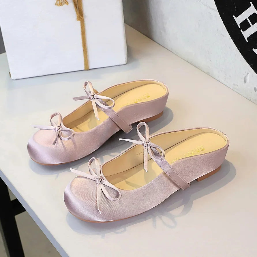 Ladies Slippers Bowknot Silks Satins Women Shoes Round Head Women Sandals Summer Shoes Women Slippers